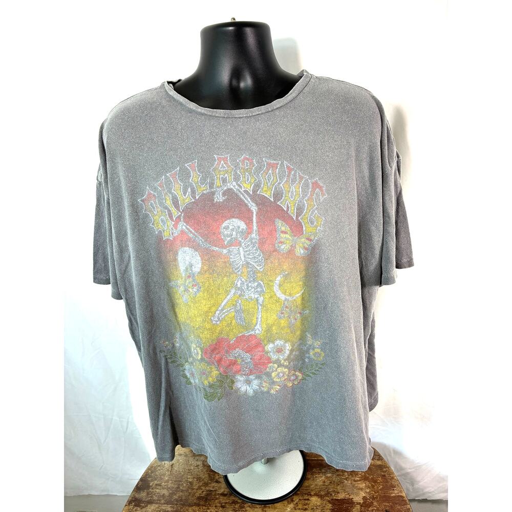 Billabong Skeleton Floral Graphic T Shirt Gray XL Oversized